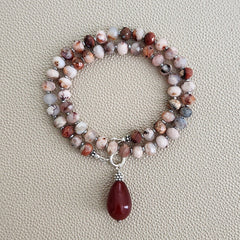 0--SAKURA AGATE NECKLACE W/ CARNELIAN DROP--16"