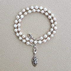 0--WHITE MINI COIN PEARL NECKLACE W/ HEART--16"