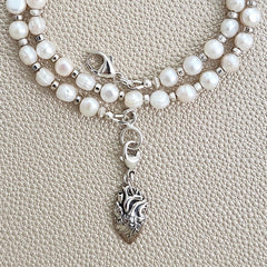 0--WHITE MINI COIN PEARL NECKLACE W/ HEART--16"