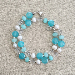 0--AQUA JADE MIX GEMSTONE NECKLACE--16"