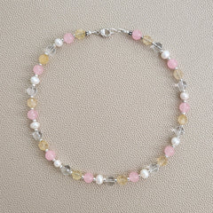 0--CITRINE PINK JADE MIX GEMSTONE NECKLACE--16"