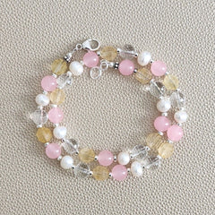 0--CITRINE PINK JADE MIXED GEMSTONE NECKLACE--16"