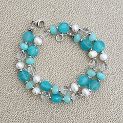 0--AQUA JADE MIX GEMSTONE NECKLACE--16"