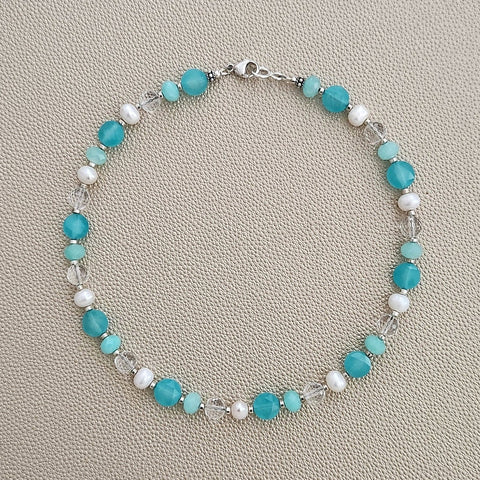0--AQUA JADE MIX GEMSTONE NECKLACE--16"