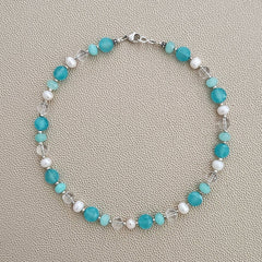 0--AQUA JADE MIX GEMSTONE NECKLACE--16"