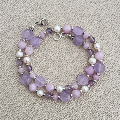 0--LAVENDER JADE MIXED GEMSTONE NECKLACE--16"