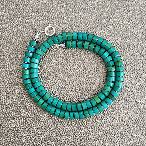 0--GREEN TURQUOISE HEISHI NECKLACE--16"