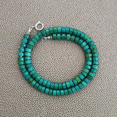 0--GREEN TURQUOISE HEISHI NECKLACE--16"