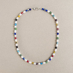 EYE BEADS & PEARLS NECKLACE-MULTI COLOR-19"