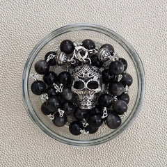 00--SILVER OBSIDIAN NECKLACE W/ 925 SILVER SKULL-24"