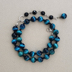 BLUE TIGERS EYE NECKLACE-16IN
