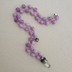 LAVENDER JADE NECKLACE WITH CLEAR QUARTZ PENDANT-24"