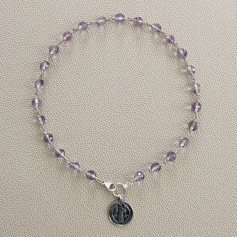 CAPE AMETHYST NECKLACE WITH ST. BENEDICT MEDAL-16"