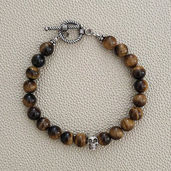 TIGERS EYE BRACELET W/ 925 SILVER SKULL BEAD