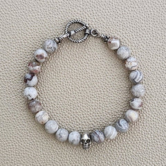 LAGUNA LACE AGATE BRACELET WITH 925 SILVER SKULL BEAD