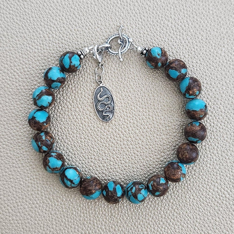 BRONZITE TURQUOISE BRACELET WITH 925 SNAKE CHARM