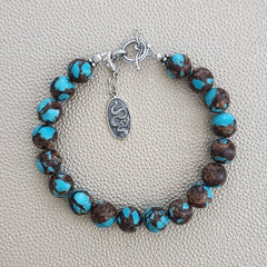 BRONZITE TURQUOISE BRACELET WITH 925 SNAKE CHARM