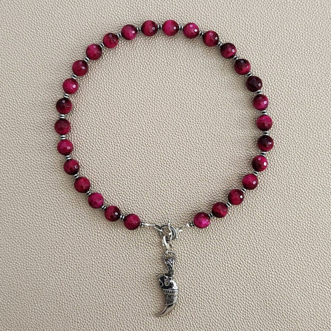 0--HOT PINK TIGERS EYE NECKLACE W/ 925 TIGER CLAW--16"
