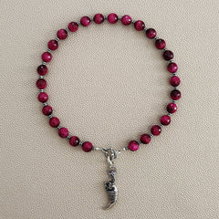 0--HOT PINK TIGERS EYE NECKLACE W/ 925 TIGER CLAW--16"
