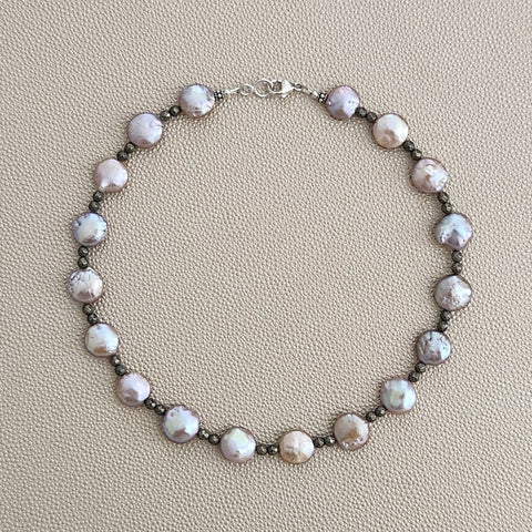 0--LAVENDER COIN PEARL NECKLACE--16"