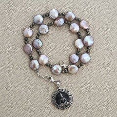 0--LAVENDER COIN PEARL NECKLACE W/ SITTING BUDDHA--16"