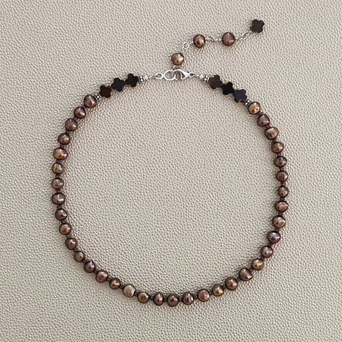 0--MOCHA BROWN PEARL NECKLACE--16-18"