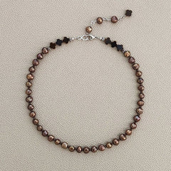 0--MOCHA BROWN PEARL NECKLACE--16-18"