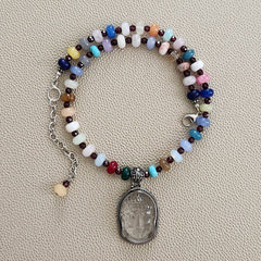 0--MIXED GEMSTONE NECKLACE W/ BUDDHA PENDANT-16"