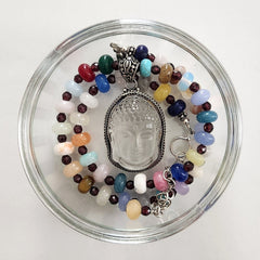 0--MIXED GEMSTONE NECKLACE W/ BUDDHA PENDANT-16"