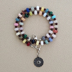 0--MIXED GEMSTONE NECKLACE W/ EYE PENDANT-16"