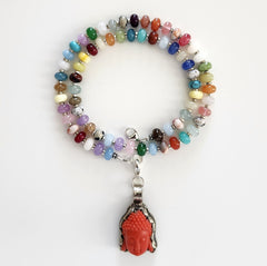 0--JELLYBEAN CANDY COLORED MIXED GEMSTONE NECKLACE W/ BUDDHA PENDANT-20"