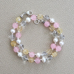 0--CITRINE PINK JADE MIX GEMSTONE NECKLACE--16"