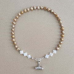 CHAMPAGNE GOLD PEARL NECKLACE W/ 925 PENDANT--16"