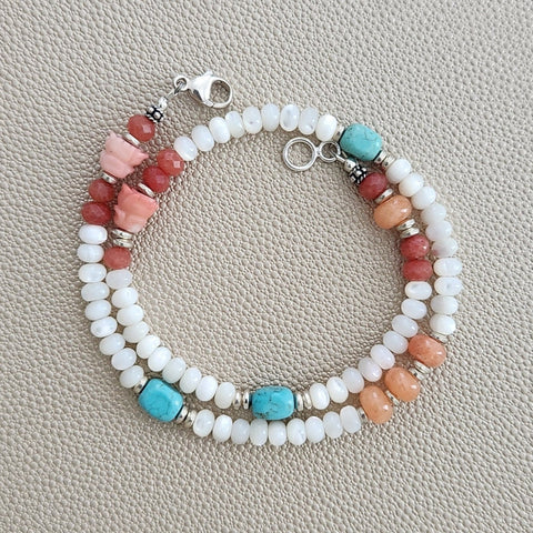 MOTHER OF PEARL MIXED STONE NECKLACE--16"