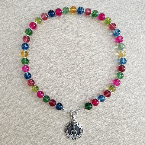 0--CRACKLE QUARTZ CRYSTAL NECKLACE W/ 925 BUDDHA--17.5"