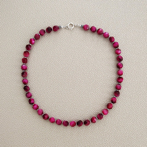 0--PINK TIGERS EYE NECKLACE--16"