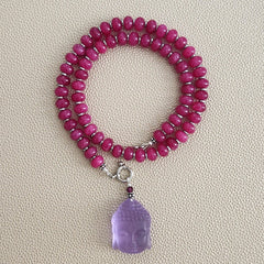 0--FUCHSIA JADE NECKLACE W/ BUDDHA PENDANT-18"
