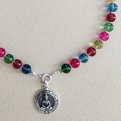 0--CRACKLE QUARTZ CRYSTAL NECKLACE W/ 925 BUDDHA--17.5"