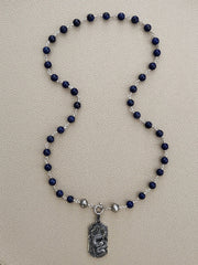 00--8MM LAPIS LAZULI NECKLACE W/ 925 SILVER DRAGON--26"