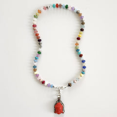 0--JELLYBEAN CANDY COLORED MIXED GEMSTONE NECKLACE W/ BUDDHA PENDANT-20"