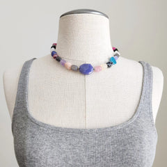 MIXED AGATE NECKLACE WITH TANZANITE ACCENT-16"