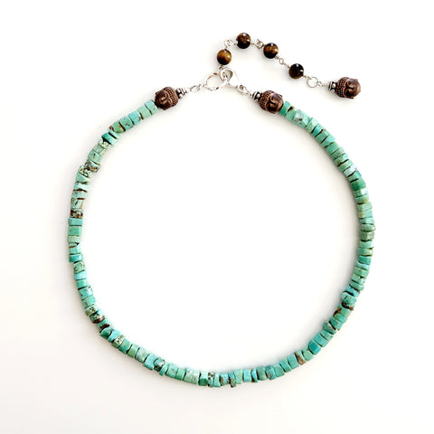 TURQUOISE HEISHI NECKLACE-16IN