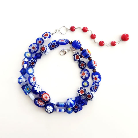 MIXED WHIMSIES IN BLUE NECKLACE-16"