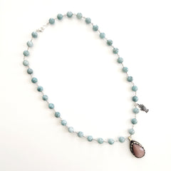 GREEN JADE NECKLACE WITH ROSE QUARTZ PENDANT-24"