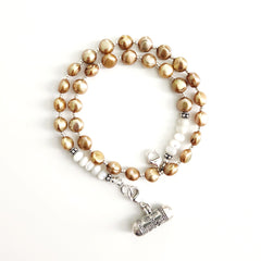 0--CHAMPAGNE GOLD PEARL NECKLACE W/ 925 PENDANT--16"