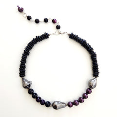 0--SILVER FLAME BALL PEARL NECKLACE-16IN