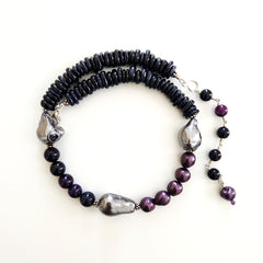 0--SILVER FLAME BALL PEARL NECKLACE-16IN