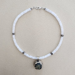 CLEAR QUARTZ NECKLACE W/ LABRADORITE ROSE PENDANT