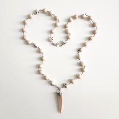 WOOD AGATE WITH SKULL BEADS NECKLACE-28"