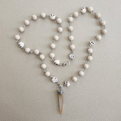 WOOD AGATE WITH SKULL BEADS NECKLACE-28"